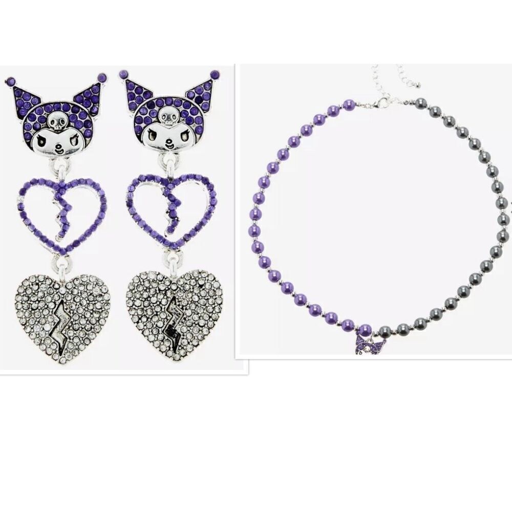 HELLO KITTY Kuromi Split Beaded Choker Necklace Set
